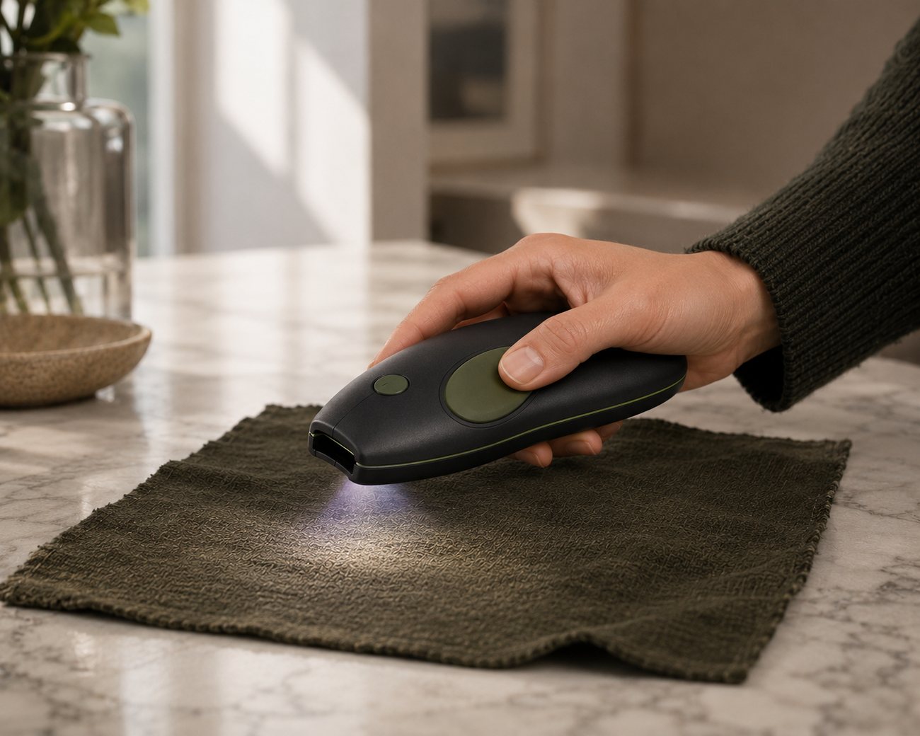 The LookSense spectral reader scanning a garment
